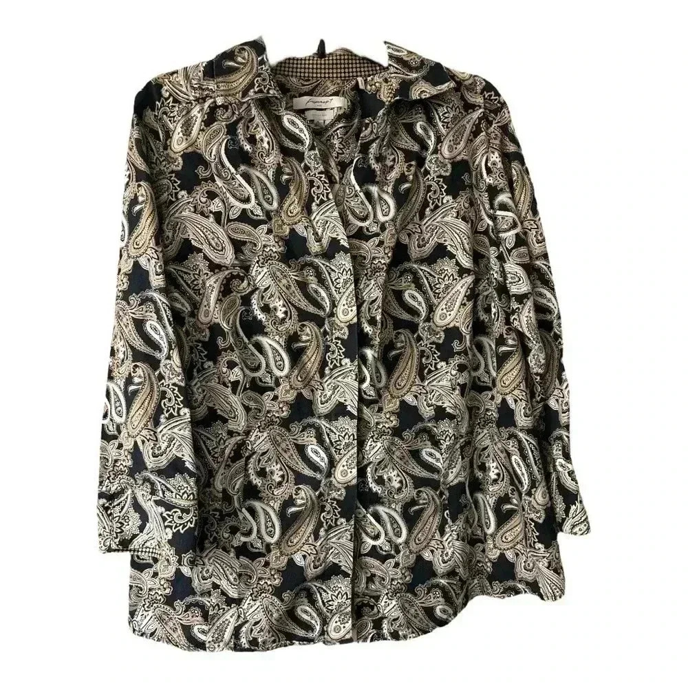 Foxcorft wrinkle free Paisley Print Button-Up Blouse Women Size14W